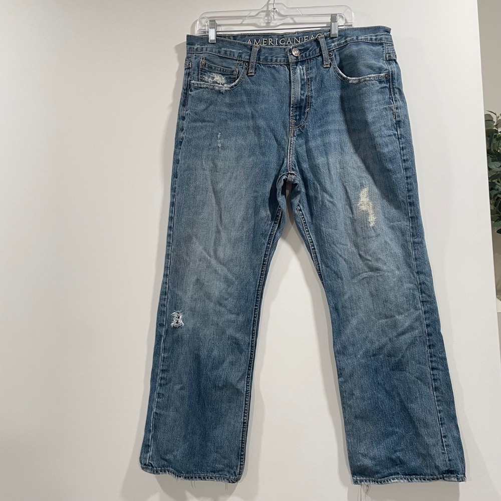 American Eagle Mens Bootcut Jeans 36x30 Medium Wash Distressed Vintage Y2K